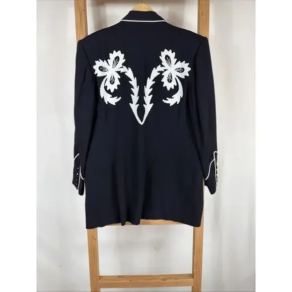 Vintage Y2K Karen Kane Black White Detail One Button Blazer #1299 Size 10 - Picture 5 of 6